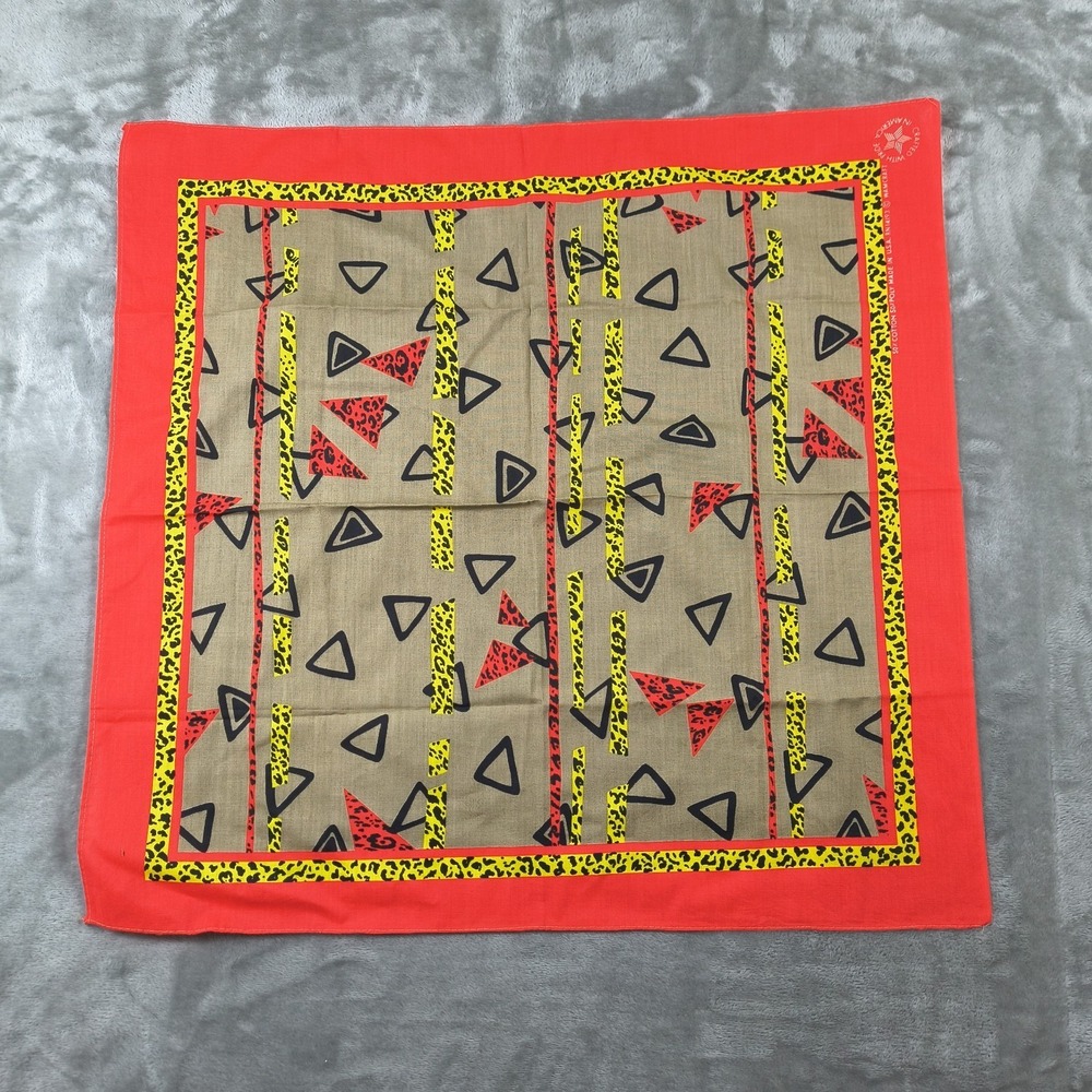 Vintage Wamcraft Bandana Scarf Red Geometric Animal Print Retro USA Memphis 80s